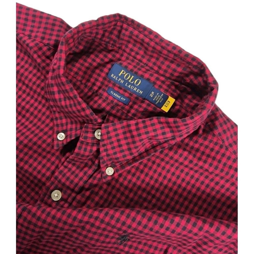 Polo Ralph Lauren Shirt‎ Mens XL Gingham Check Classic Fit Button Down RED/BLUE